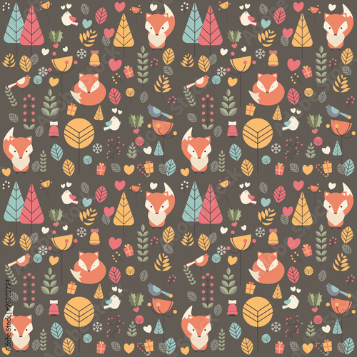 Materiał do szycia Wzór z cute Boże Narodzenie dziecka fox otoczone fl