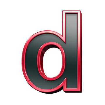 One lower case letter from black with red shiny frame alphabet set, isolated on white. Computer generated 3D photo rendering.