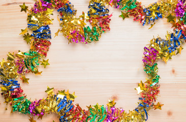 wooden background and colorful ribbon