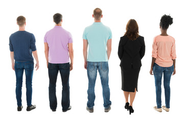 rear view of creative business people standing with manager