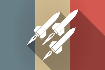 Wall Mural - Long shadow flag of France vector icon with missiles