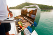 Barbecue preparing for a party on the luxury catamaran yacht