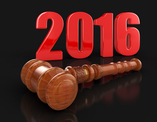 Poster - 3d wooden mallet and 2016. Image with clipping path