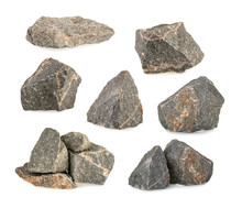 Granite Stones, Rocks Set Isolated On White Background