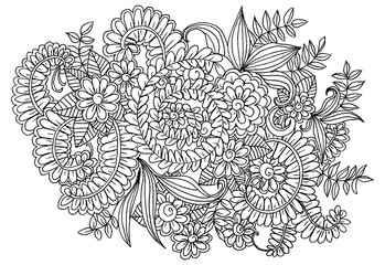 Poster - Doodle black and white floral ornament