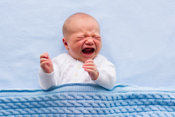 Wall Mural - newborn baby boy on a blue blanket
