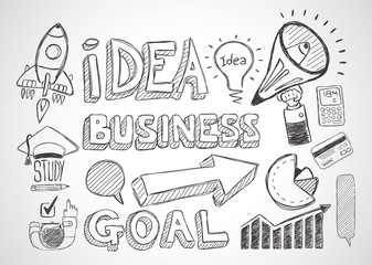 Wall Mural - Business doodles Sketch set : infographics elements isolated,