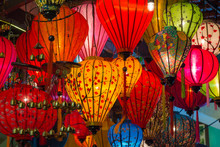 Paper Lanterns On The Streets Of Old Asian  Town