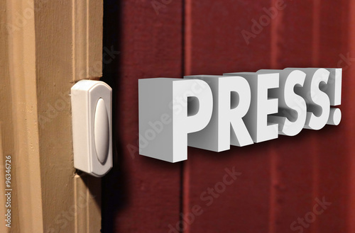 Fotografie, Obraz Press 3d Word Doorbell Visitor Guest Arrive