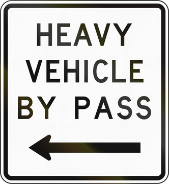 New Zealand road sign - Bypass for heavy vehicles, to left