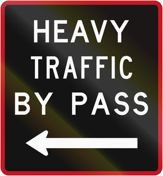 Old version of the New Zealand road sign - Bypass for heavy vehicles, to left