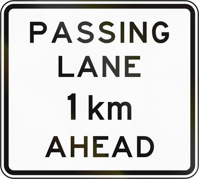New Zealand road sign - Passing lane ahead in 1 kilometre