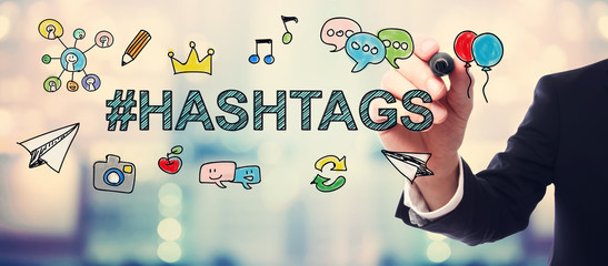 Businessman drawing Hashtags concept