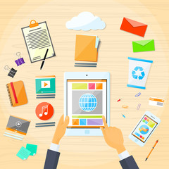 Poster - tablet application business man hand touch screen finger