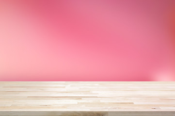 Wall Mural - wood table top on gradient abstract pink background