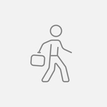 Businessman Walking With Briefcase Line Icon.