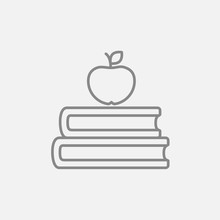 Books And Apple On Top Line Icon.