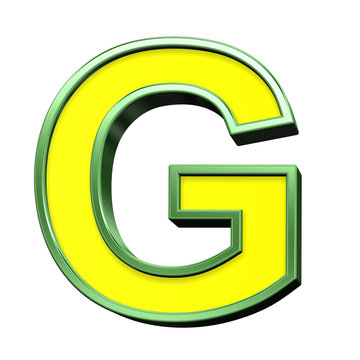 One letter from yellow with green frame alphabet set, isolated on white. Computer generated 3D photo rendering.