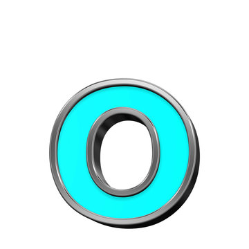 One lower case letter from turquoise with chrome frame alphabet set, isolated on white. Computer generated 3D photo rendering.
