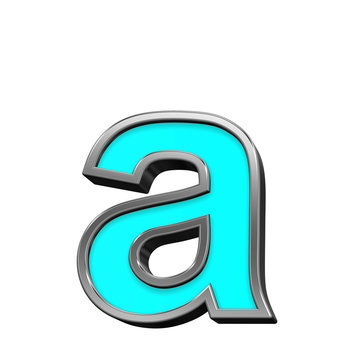 One lower case letter from turquoise with chrome frame alphabet set, isolated on white. Computer generated 3D photo rendering.