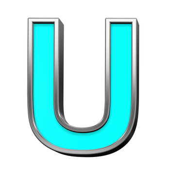 One letter from turquoise with chrome frame alphabet set, isolated on white. Computer generated 3D photo rendering.