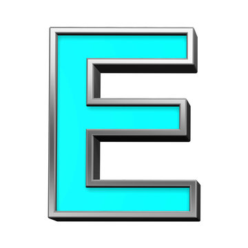 One letter from turquoise with chrome frame alphabet set, isolated on white. Computer generated 3D photo rendering.