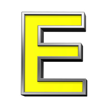 One letter from yellow with chrome frame alphabet set, isolated on white. Computer generated 3D photo rendering.