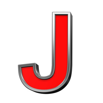 One letter from red with chrome frame alphabet set, isolated on white. Computer generated 3D photo rendering.