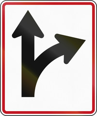 Fototapete - New Zealand road sign RG-29 - Straight ahead or right turn lane