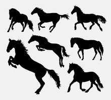Horse, Jumping, Running, Walking, Standing, Silhouette. Good Use For Symbol, Logo, Web Icon, Mascot, Game Elements, Or Any Design You Want. Easy To Use, Edit, Or Change Color.
