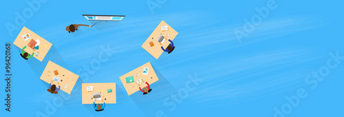 Fotografie, Obraz Business People Training Top Above View Sitting Desk Businesspeople