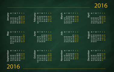 Wall Mural - 2016 year calendar write on the blackboard