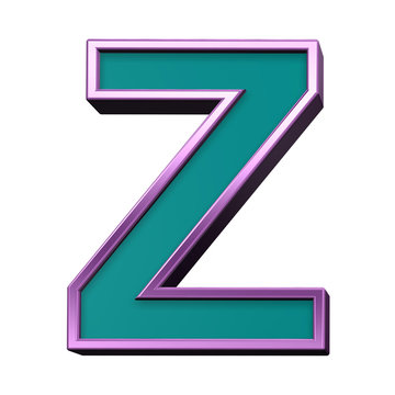 One letter from blue glass with purple frame alphabet set, isolated on white. Computer generated 3D photo rendering.
