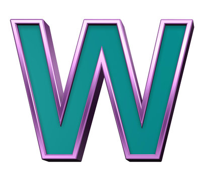 One letter from blue glass with purple frame alphabet set, isolated on white. Computer generated 3D photo rendering.