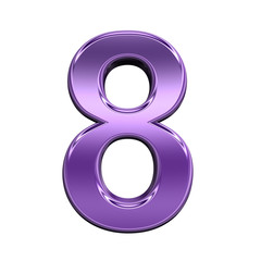Poster - One digit from shiny purple alphabet set, isolated on white. Computer generated 3D photo rendering.