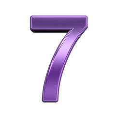 Poster - One digit from shiny purple alphabet set, isolated on white. Computer generated 3D photo rendering.