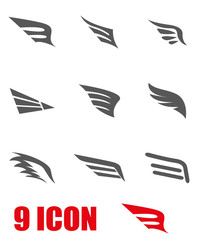 Sticker - Vector grey wing icon set. Wing Icon Object, Wing  Icon Picture, Wing Icon Image - stock vector