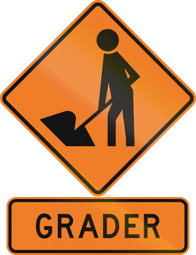 Road sign assembly in New Zealand - Grader