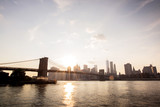 Fototapeta  - sunset on brooklyn bridge view from brooklyn, new-york city