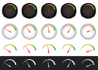 Dial, gauge with red needle on white