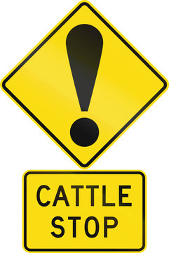 Road sign assembly in New Zealand - Cattle stop