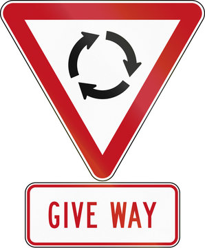 New Zealand road sign assembly - Give Way at Roundabout