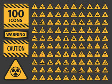 Vector Icn Set Triangle Yellow Warning Caution Hazard Signs.