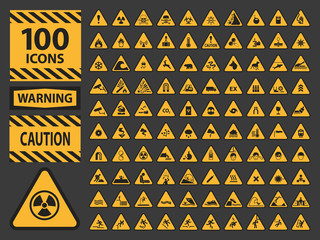 vector icn set triangle yellow warning caution hazard signs.