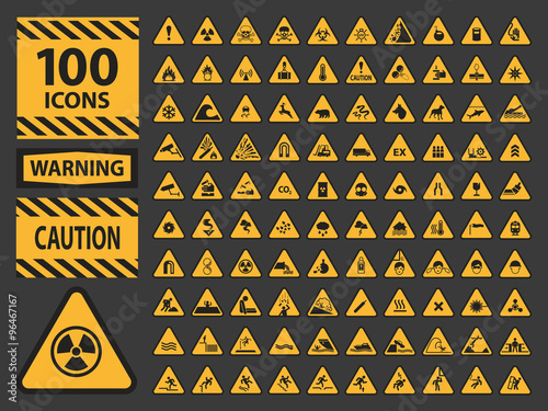 Fotomural Vector icn set triangle yellow warning caution hazard signs.