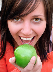 Canvas Print - Happy girl with a Green Apple