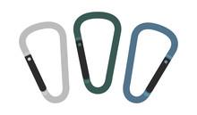 Set Of Carabiner Icons. Silver, Green, Blue