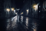 Fototapeta Londyn - Rainy night in old European city