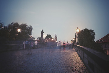 Wall Mural - Retro style photo of Charles Bridge at dusk