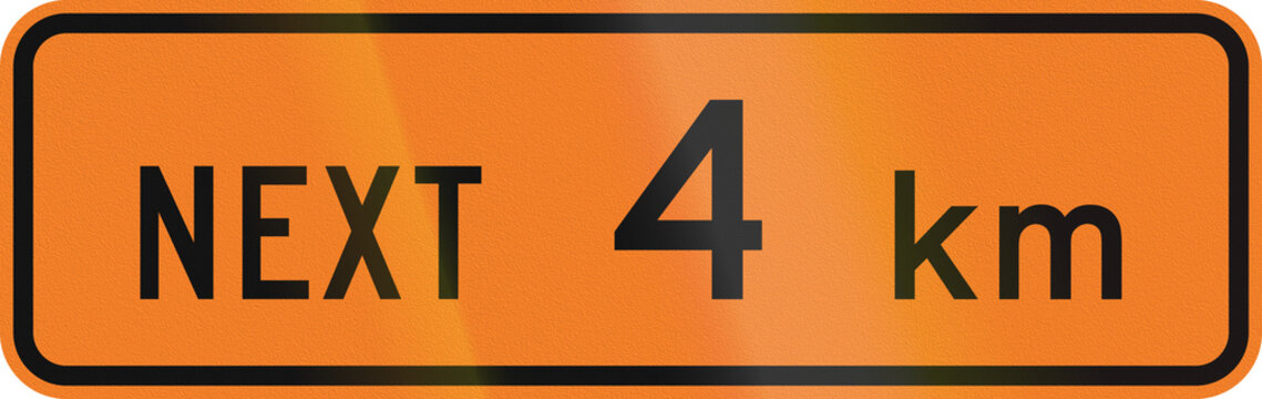 New Zealand road sign - Road works for the next 4 kilometres